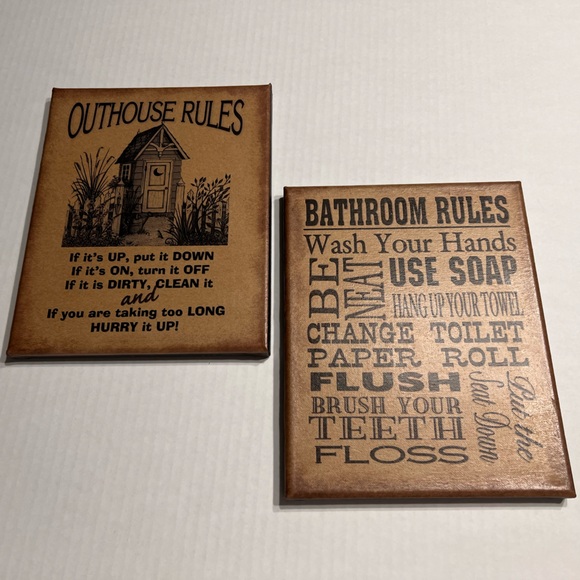 Set of 2 - 8” X 10” Country Bathroom Signs - gently used - very good condition - Picture 1 of 7